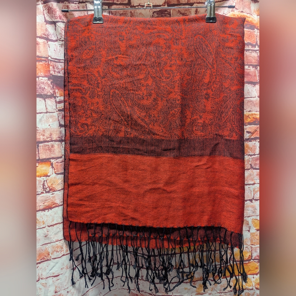 Black & Red Paisley Pashmina Scarf /Wrap/Shawl | 70% Cashmere 30% Silk